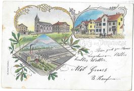 Derendingen farbige Lithografie 3 Bilder Hauptstrasse etc.