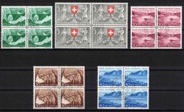 1953 Pro Patria Serie im 4er-Block Nr. B61-B65 mit Zentrum-ʘ