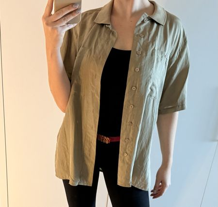 Madeleine Hemd Bluse, Gr. 36/38, Khaki, Seide Sommer