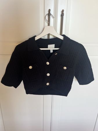 Top maille effet tweed court noir H&M