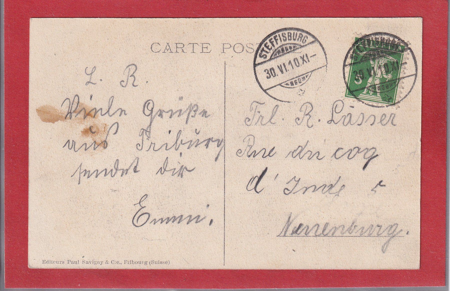 Cartoline postali: Fribourg - La Gare - 1910 – Usato da Orvin venduto da Pyaeschli 1