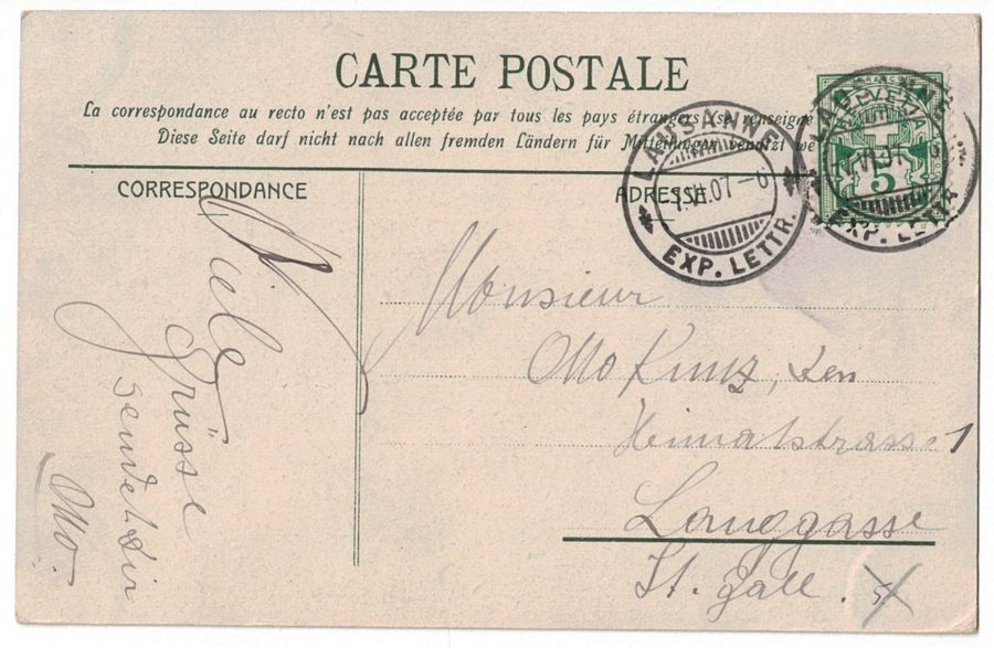 Cartoline postali: Lausanne, Le Château, circulée 1907 – Usato da Frauenfeld venduto da POML 1