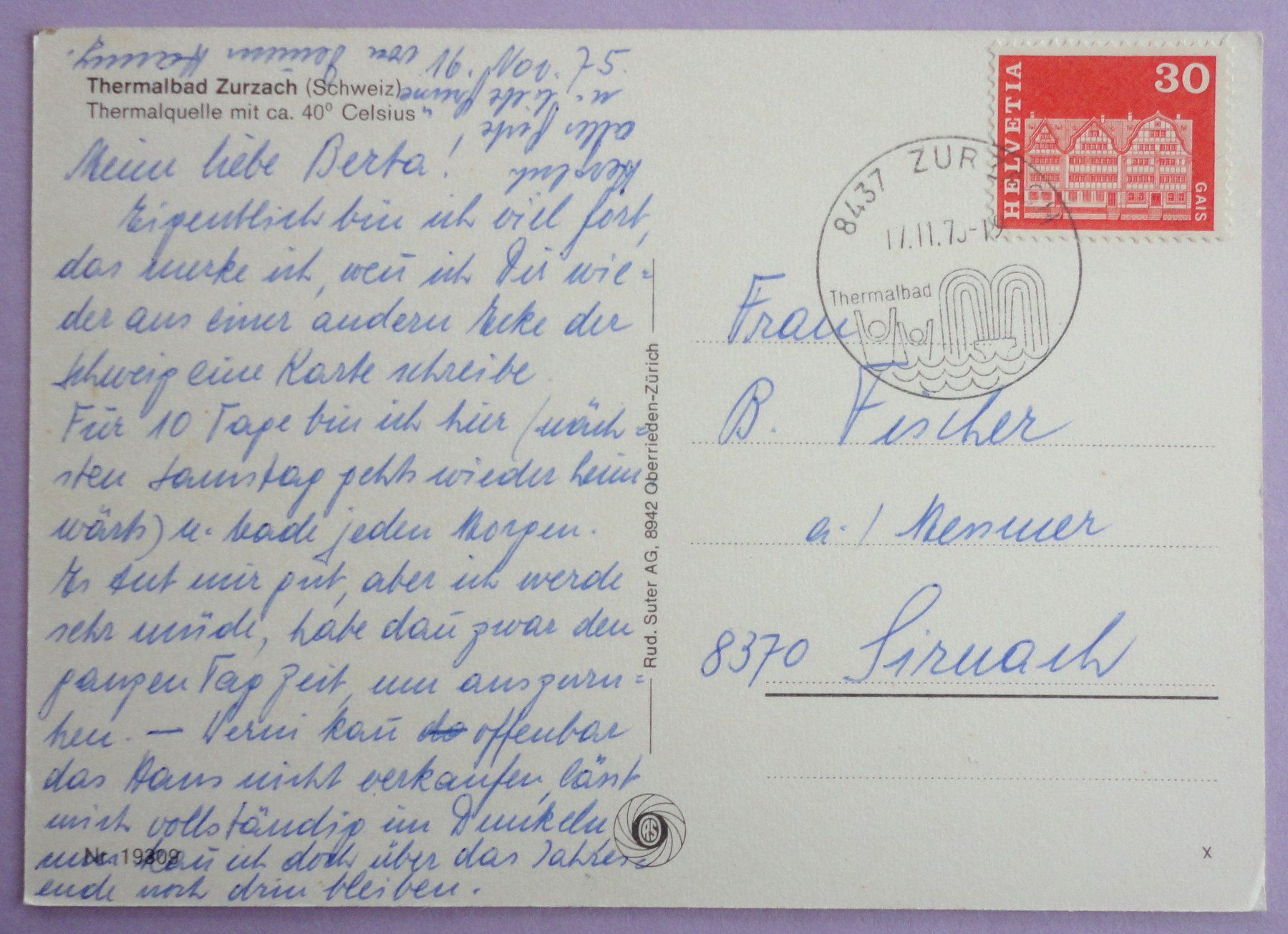 Cartoline postali: Thermalbad Zurzach – Usato da Fétigny venduto da Billy2miny 1
