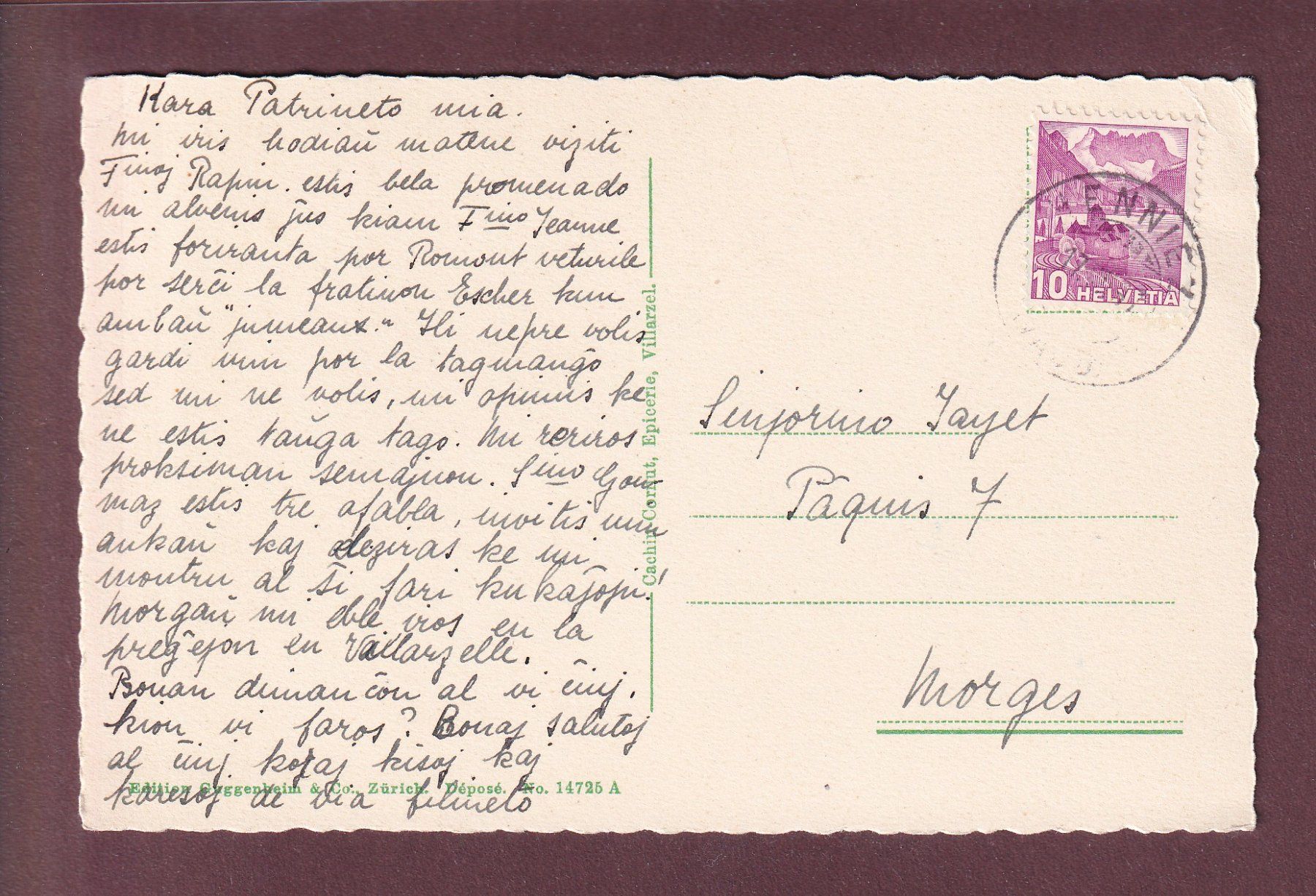 Cartoline postali: VILLARZEL - 1937 // petits plis d'angle // – Usato da Pully venduto da nicecards 1