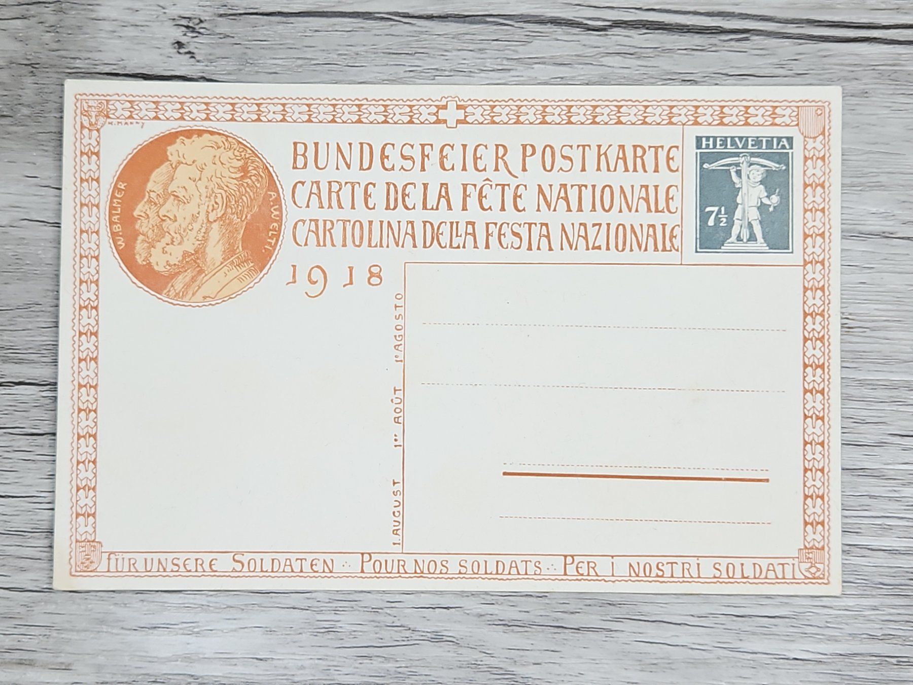 Tutti i francobolli: CL04 Carte Postale + Timbre Suisse 1918 – Usato da Cousset venduto da Patrick_Collections