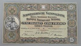Suisse 5 Fr. 22.02.1951 Serie 48 B– keine sichtbaren Falten.