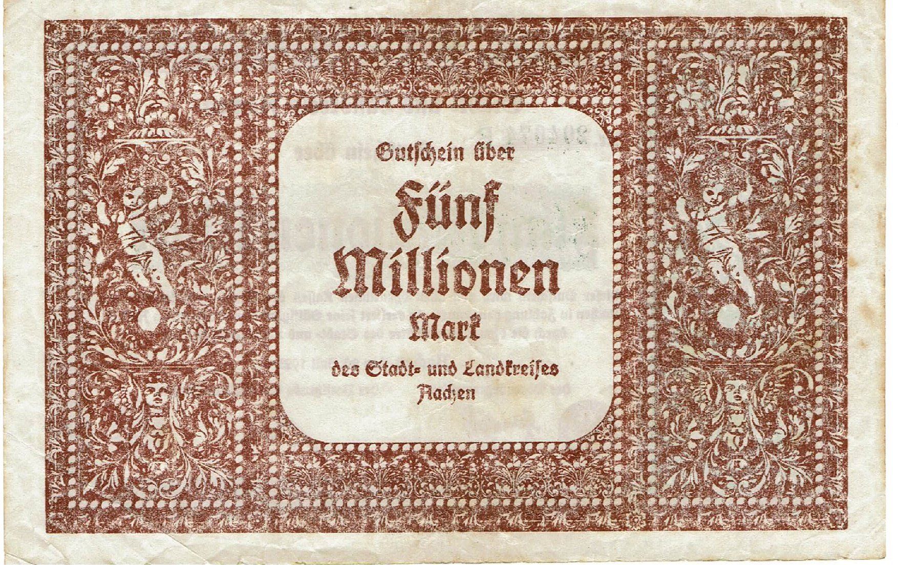Banconote: Aachen 5 Mil.Mark Serie B 20.07.1923 SS+-SS++ – Usato da Steffisburg venduto da ber_8htf 1