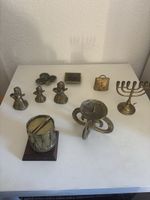 Antikes Messing Konvolut 9-tlg. Glocke & Kerzenhalter