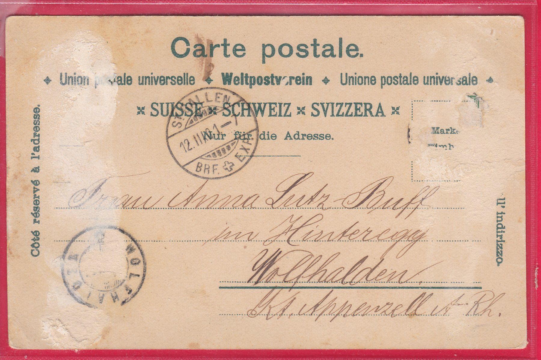 Cartes postales: GRUSS AUS ST.GALLEN,M 12.3.1901 – D'occasion à Oberrieden par Gebirgsstelze 1