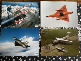 Vier Fotokarten A4 Mirage Tiger JU-52 Galaxy