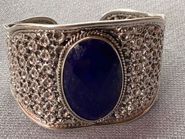 Silber Massiv Armband handmade:  Blauer Saphir