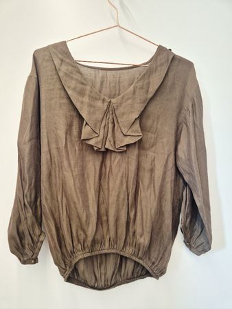 ZARA Khaki blouse with gathered collar detail, size M