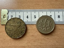 1 Britisches Pfund, 20 Kronen Tschechischen Republik