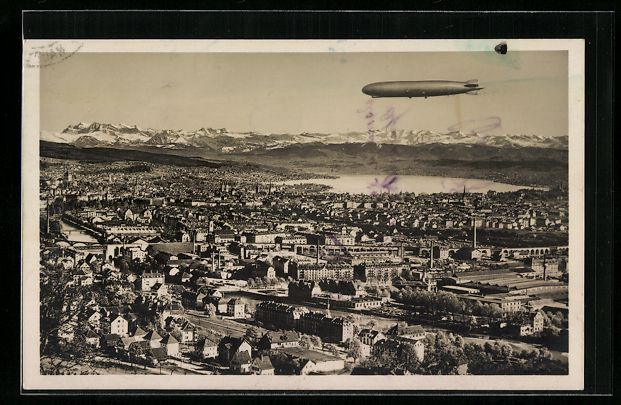 Cartes postales: AK Zürich, Gesamtansicht, Zeppelin – D'occasion à Berlin par bartko-reher