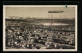 AK Zürich, Gesamtansicht, Zeppelin