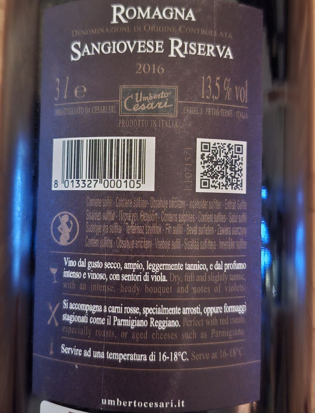 Vino: Sangiovese di Romagna DOC Riserva 2016 - Umberto Cesari, 3l – Nuovo (secondo la descrizione) da Stans venduto da paedini 1