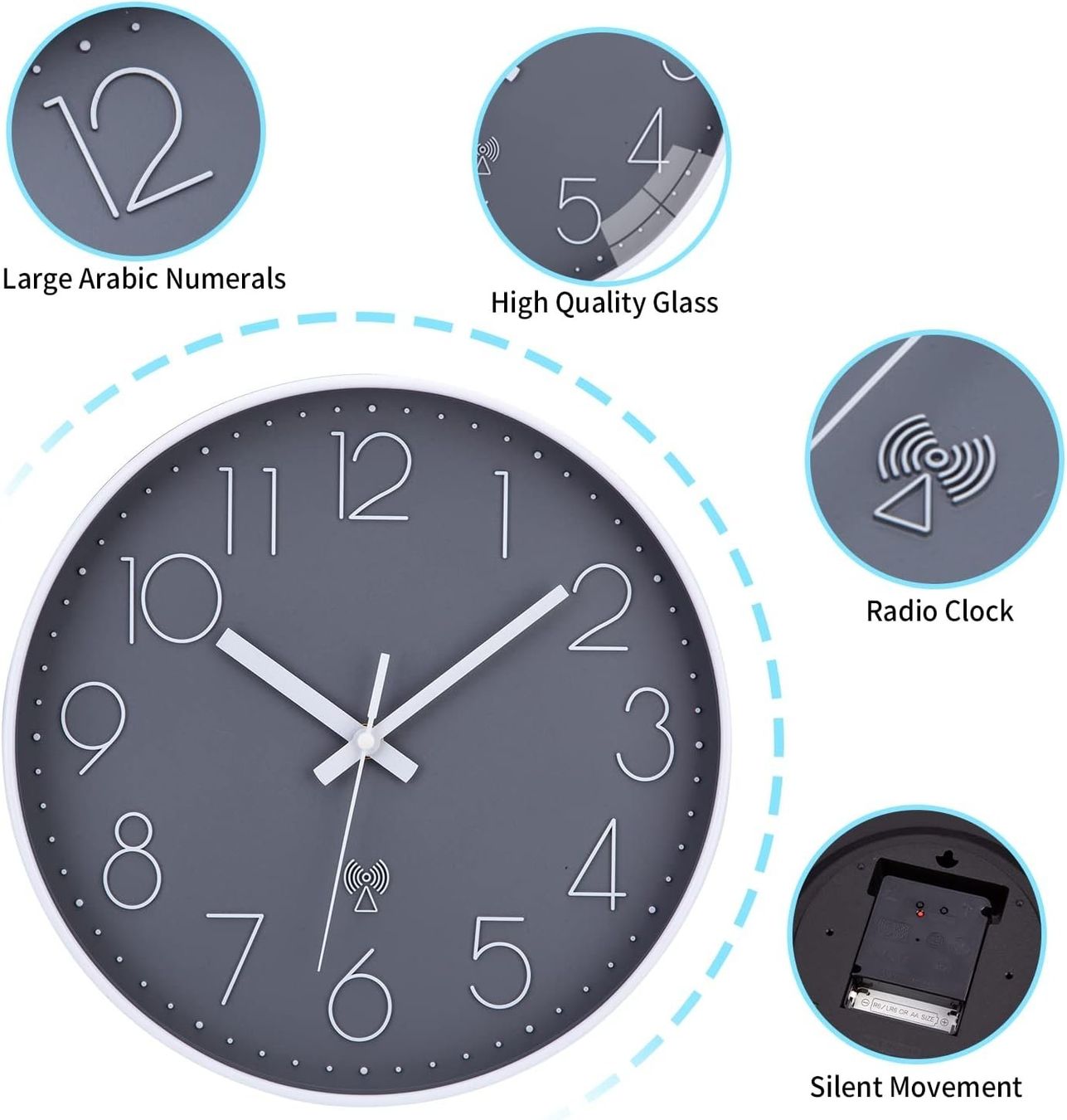 Orologi da terra & Orologi da parete: Funkuhr Wanduhr 30cm Lautlos – Nuovo e nell'imballaggio originale da Nuglar venduto da SmartLiving24 4