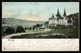 AK Zürich, Teilansicht mit Hotel