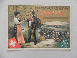 Karte Huttwil BE Schiessen Schützenfest 1903 Bahn Zug Tell