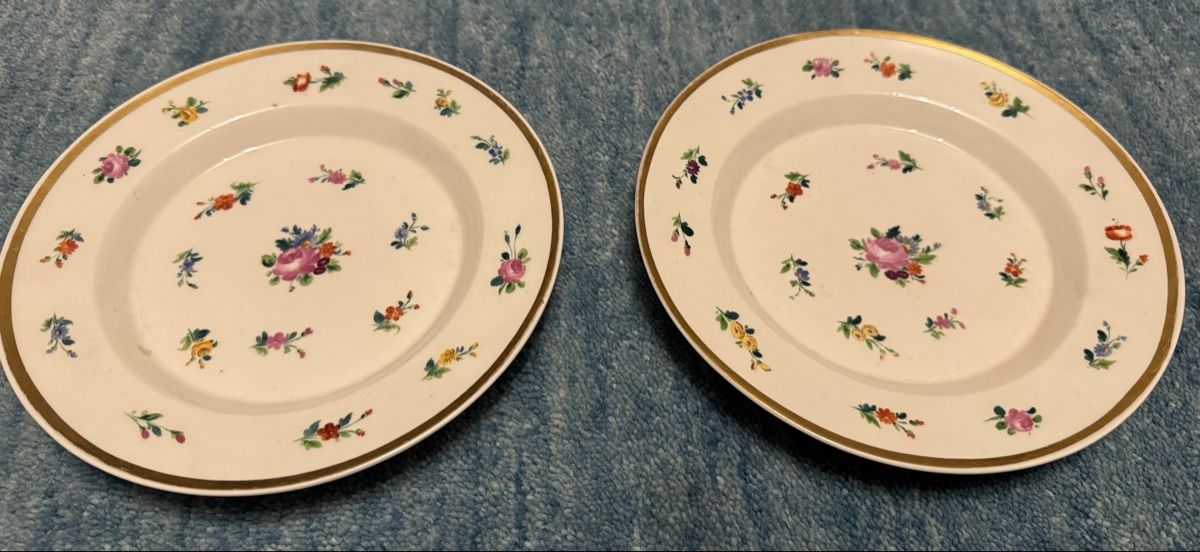Teller: 2 Antike Teller, handbemalt, Goldrand – Gebraucht aus Neerach von Summerrike
