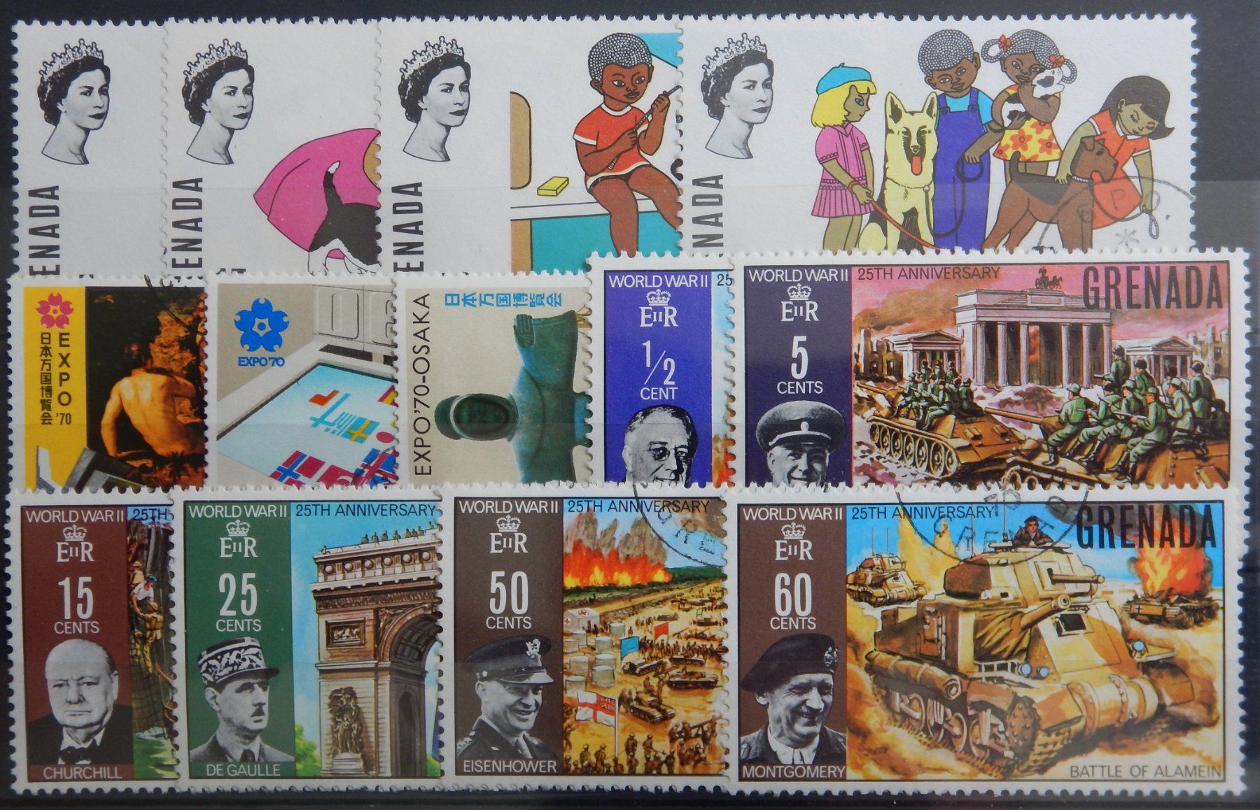 Tutti i francobolli: Grenada British ex. Kat. 350-374 gest. 1970 – Usato da Zürich venduto da Muehlekauf