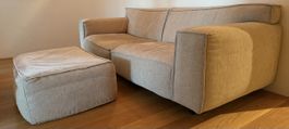2er Sofa mit Hocker, beige