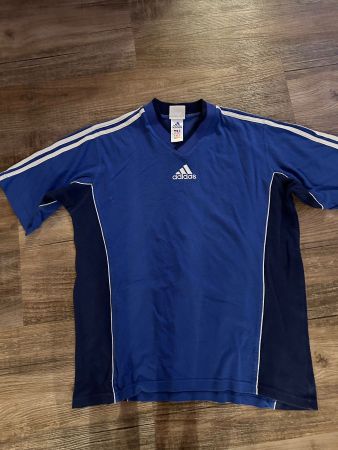Adidas T.Shirt Gr. 6/M, V-Ausschnitt, Baumwolle, Blau