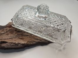 Butterdose Glas Kristallmuster Vintage