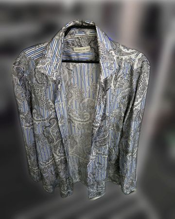 ETRO Hemd Seide Weiss/Blau gestreift – 40 IT