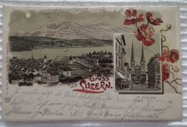 1902 Gruss aus Luzern Postkarte zwei Bilder Rigi & Hofkirche