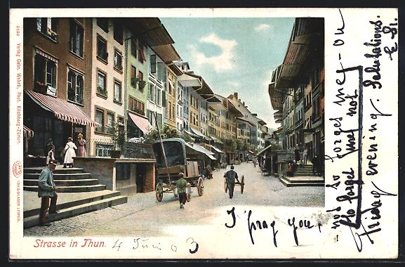 Cartoline postali: Thun, Strasse mit Geschäften und Häuse – Usato da Berlin venduto da bartko-reher