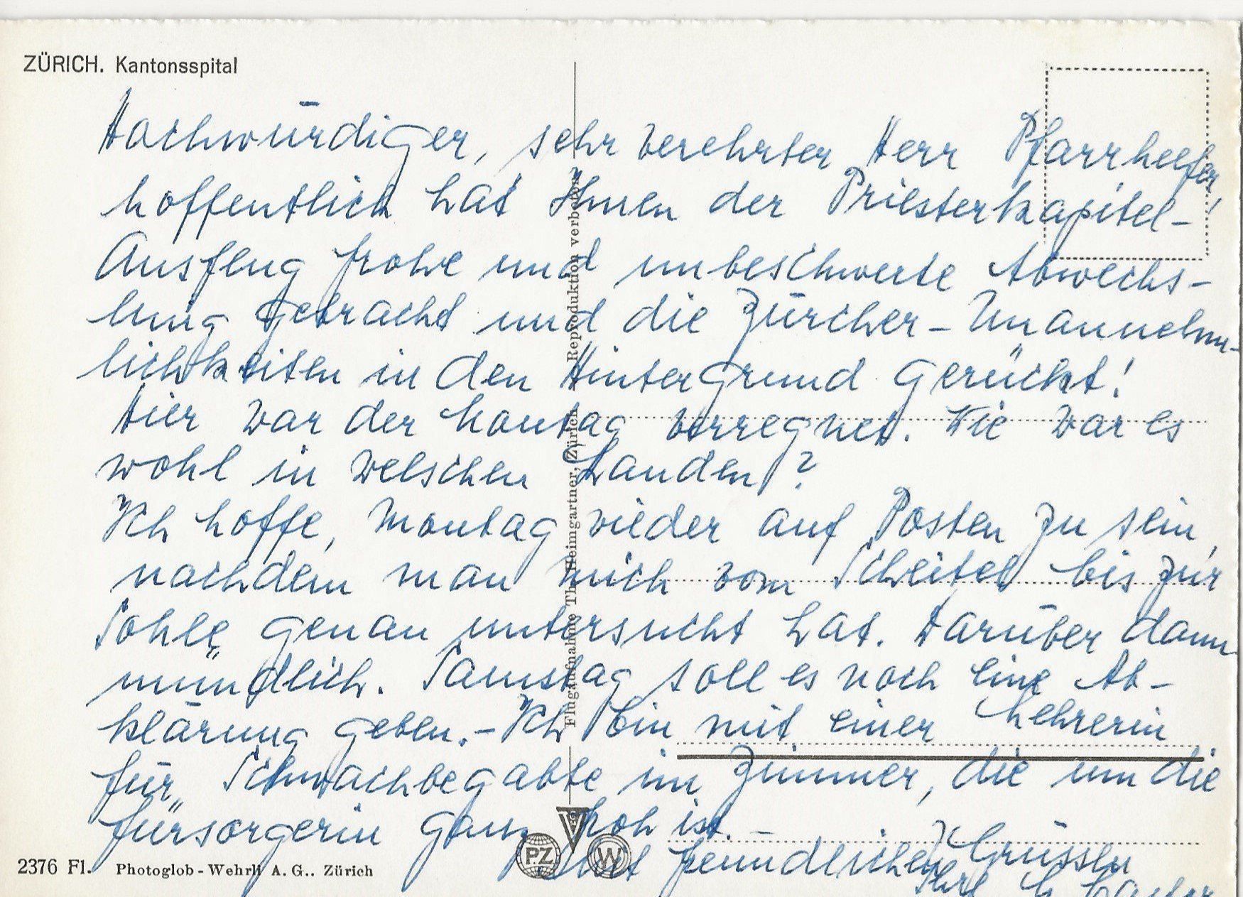 Ansichtskarten: Zürich, Kantonsspital – Gebraucht aus Frauenfeld von Merk52 1