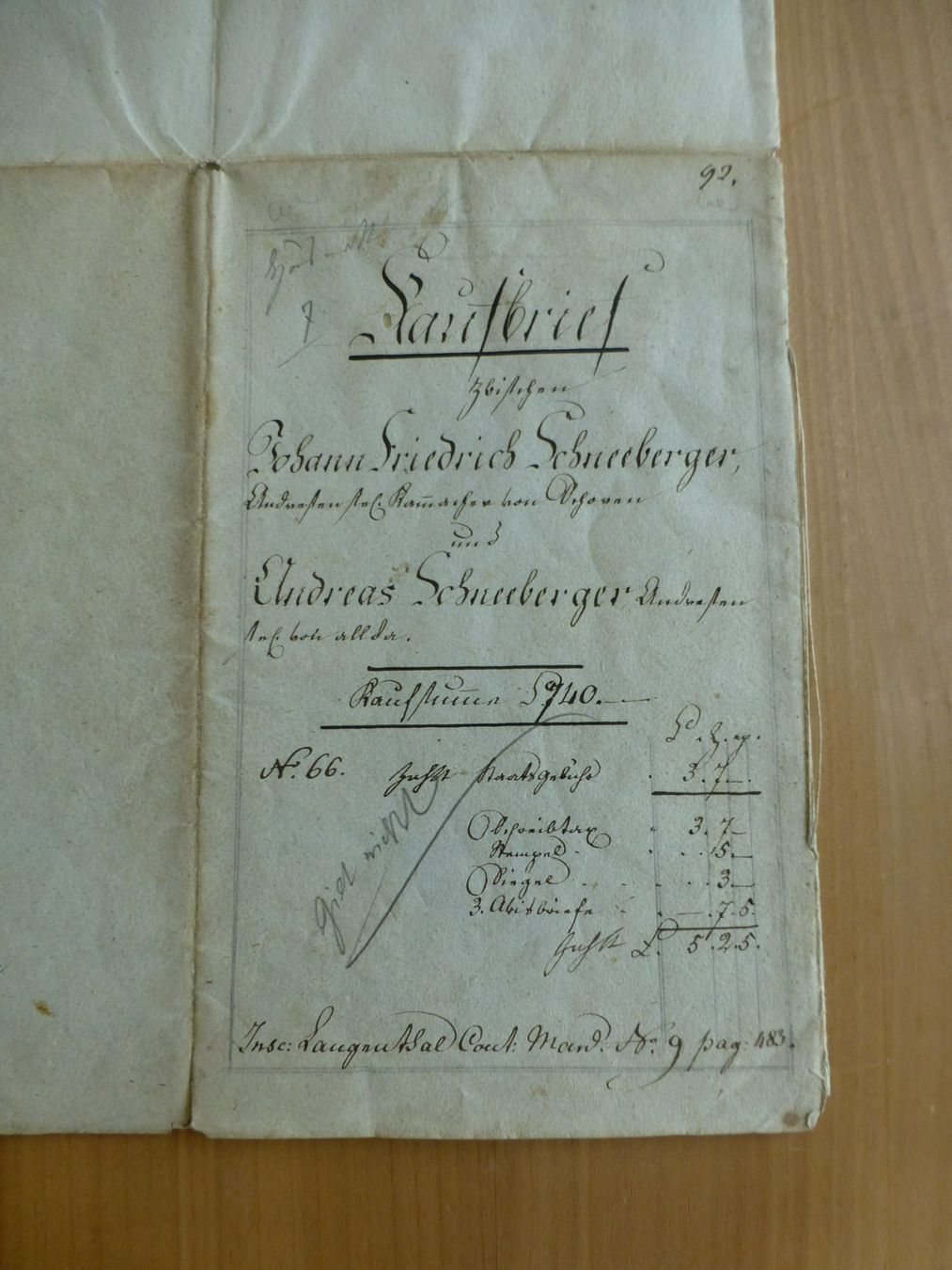 Documenti: Langenthal- Schoren, Kaufbrief, 25.Januar 1830 – Usato da Bettlach venduto da 1saurer 2