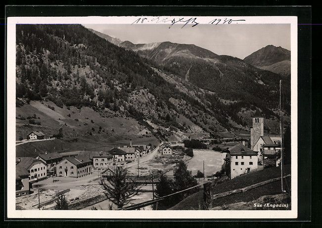 Cartoline postali: Süs /Engadin, Ortsansicht aus der Vogel – Usato da Berlin venduto da bartko-reher