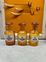 3 antike Apothekerflaschen Braunglas mit Schliffstopfen