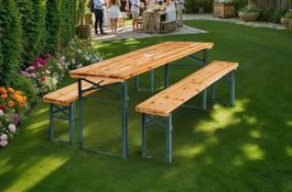 Bierzeltgarnitur 3-teilig klappbar mit Sonnenschirmhalterung