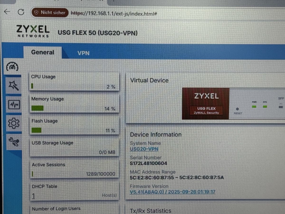 Zyxel Firewall: Zyxel USG20-VPN Firewall - Flex50 – Usato da Stachen venduto da ITHardware 1