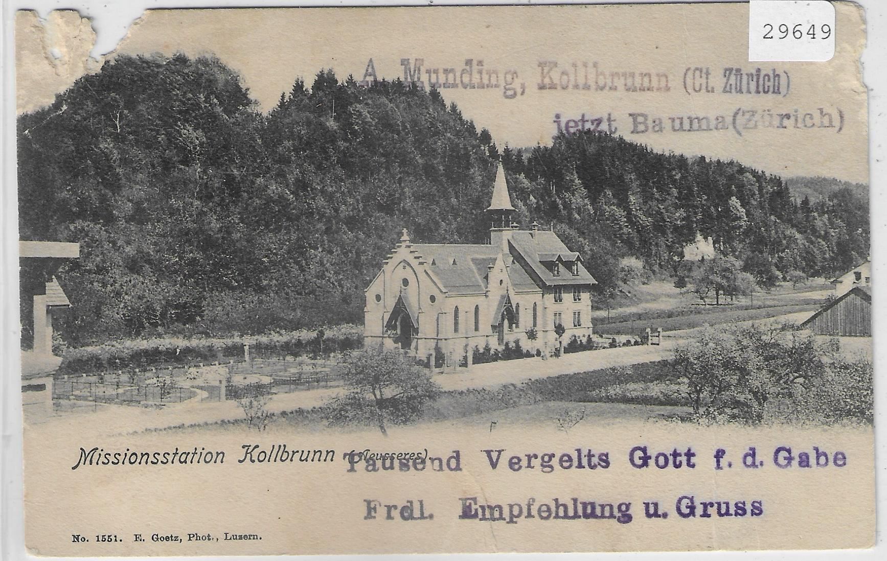 Cartoline postali: Missionsstation Kollbrunn ZH – Difettoso da Ettingen venduto da Kartenplanet