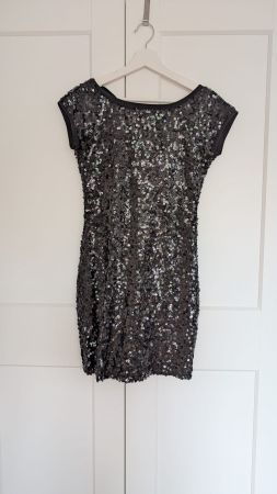 Damen Pailletten Kleid schwarz, Grösse M