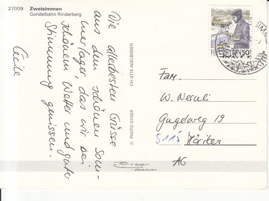 Cartoline postali: Zweisimmen Rinderberg 1990 – Usato da Bürglen TG venduto da StampGraf 1