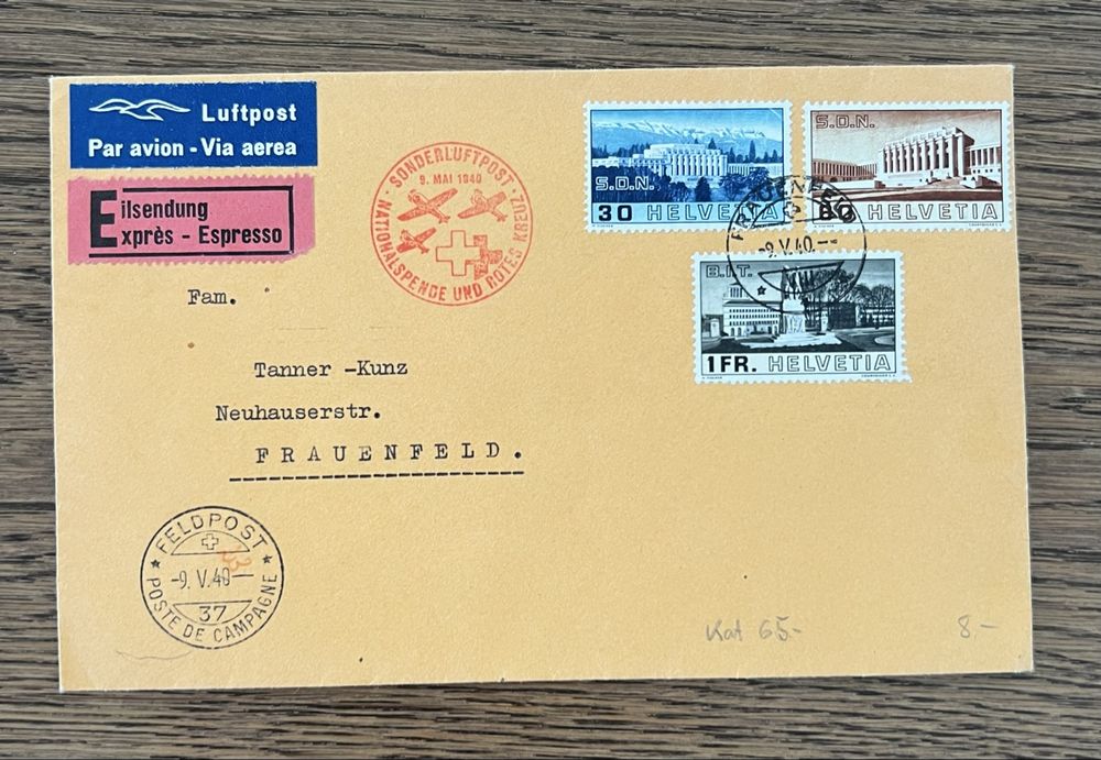 Luftpost Rotkreuzflug 1940 mit CH Marken Nr. 212-214 (Gebraucht) in ...