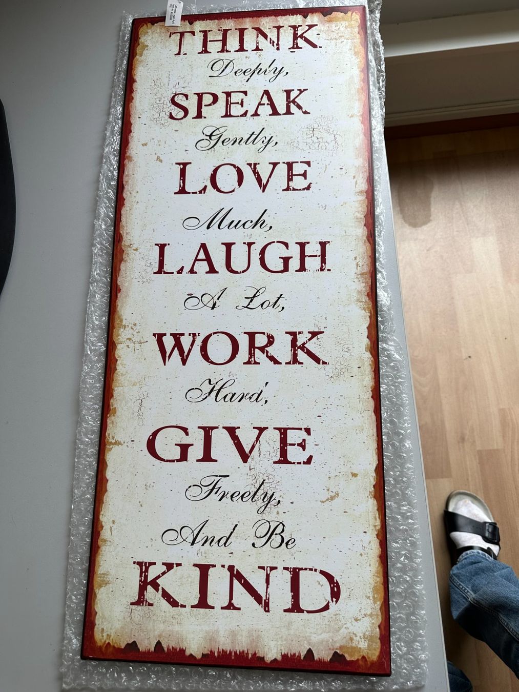 Insegne: Blechschild Think Love Laugh Work Give Kind – Nuovo e nell'imballaggio originale da Grenchen venduto da aplusag