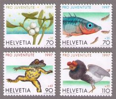 1997_J344-47_Pro Juventute_MISTELZWEIG_Fisch_Vogel_Unke ! **