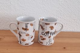 Kaffeetasse - 2 Stk Tassen mit Kaffeemuster