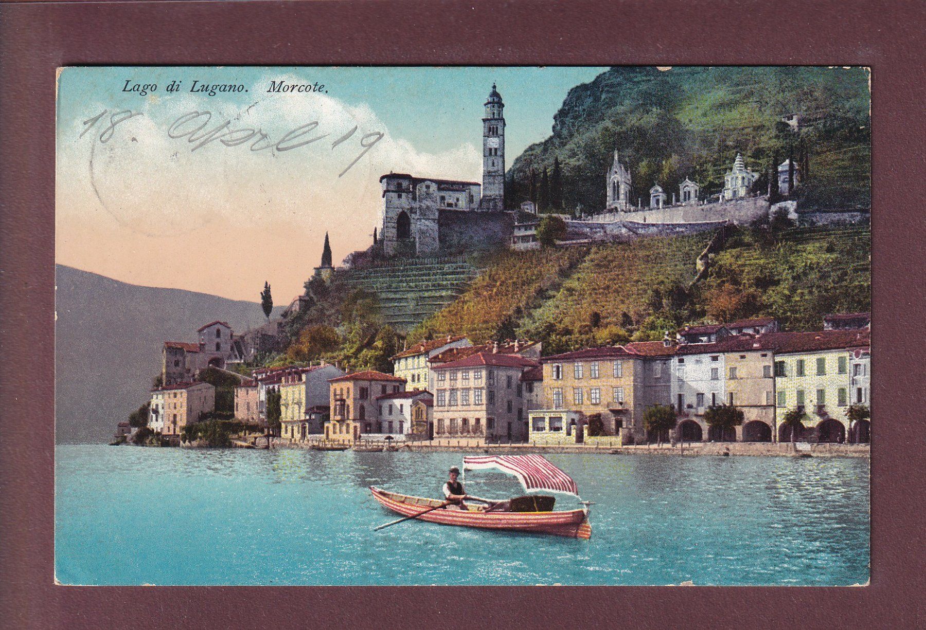 Cartoline postali: MORCOTE - Barca - 1919 – Usato da Pully venduto da nicecards