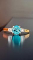 Antik 18kt Platin Diamant Natürlicher Blauer Zirkon Ring