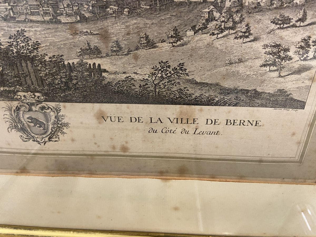 Incisioni: Antiker Stich "Prospect der Stadt Bern" gerahmt – Usato da Dietikon venduto da brocki-eyra 1