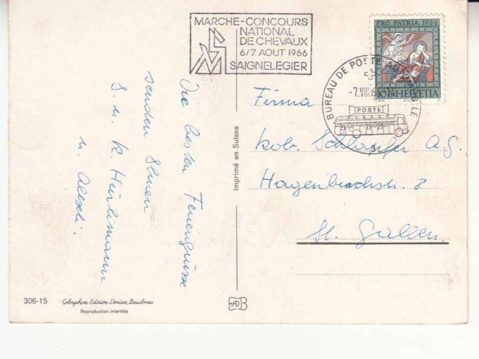Cartoline postali: Franches Montagnes 1966, mit Sonderstempel – Usato da Bürglen TG venduto da StampGraf 1