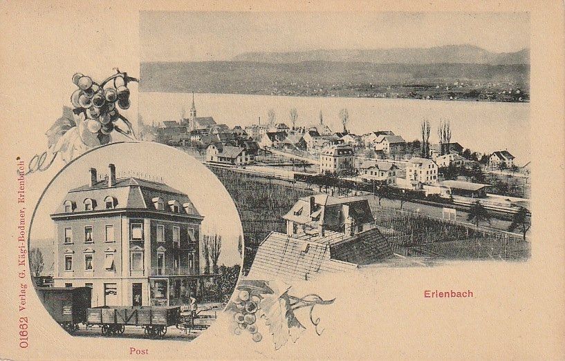 Grafica & Litografie: top super 2 Bild Litho Erlenbach Post Bahnwagen1908 – Usato da Horgen venduto da Wasser2