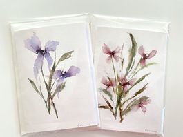 2-er Set Aquarell-Kunstkarten, handgemalt, Grusskarte, Kunst